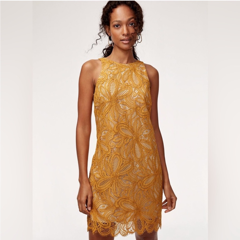 Aritzia Mustard Yellow Lace Mini Dress